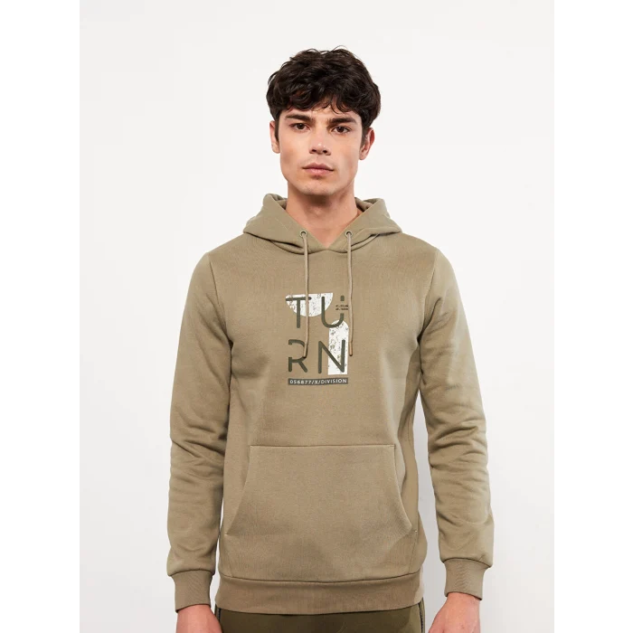 LCW Casual HAKİ Uzun Kollu Baskılı Erkek Kalın Hoodie