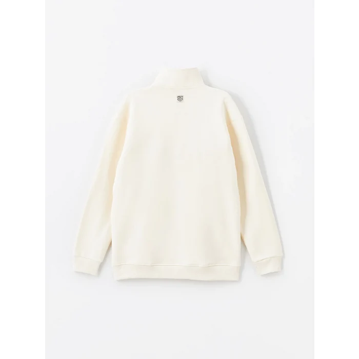 LCW Casual BEJ Dik Yaka Uzun Kollu Baskılı Erkek Kalın Sweatshirt