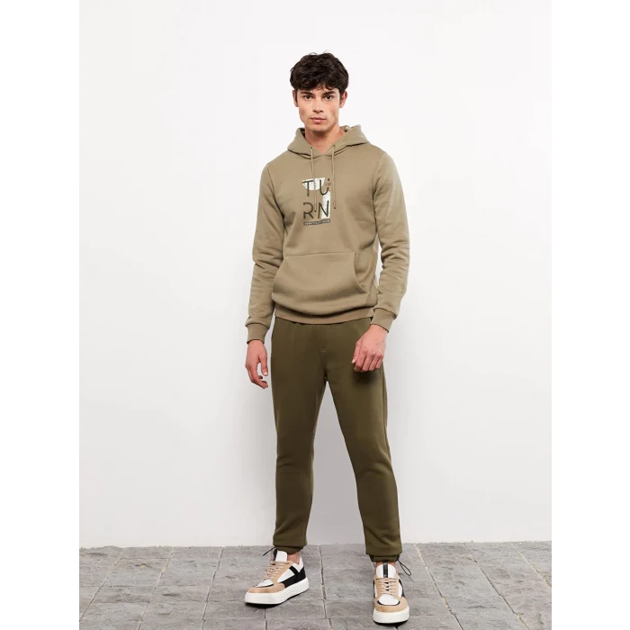 LCW Casual HAKİ Uzun Kollu Baskılı Erkek Kalın Hoodie