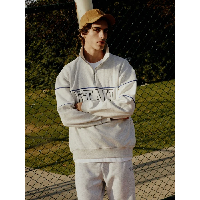 LCW Casual BEYAZ Dik Yaka Uzun Kollu Baskılı Erkek Kalın Sweatshirt