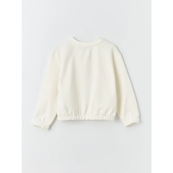 LCW Kids EKRU Bisiklet Yaka Baskılı Uzun Kollu Kız Çocuk Sweatshirt ve Tayt