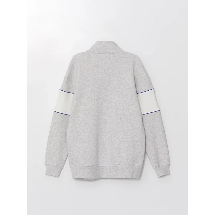 LCW Casual BEYAZ Dik Yaka Uzun Kollu Baskılı Erkek Kalın Sweatshirt