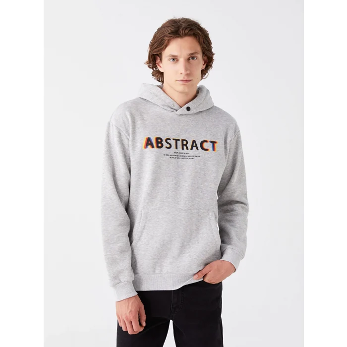 LCW Casual GRİ Uzun Kollu Baskılı Erkek Kalın Hoodie