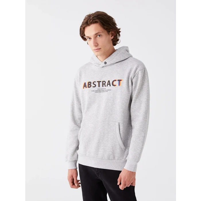 LCW Casual GRİ Uzun Kollu Baskılı Erkek Kalın Hoodie