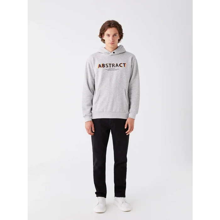 LCW Casual GRİ Uzun Kollu Baskılı Erkek Kalın Hoodie