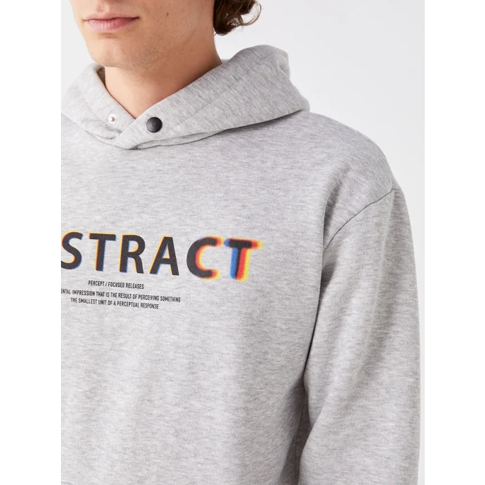 LCW Casual GRİ Uzun Kollu Baskılı Erkek Kalın Hoodie