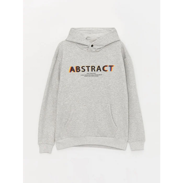 LCW Casual GRİ Uzun Kollu Baskılı Erkek Kalın Hoodie