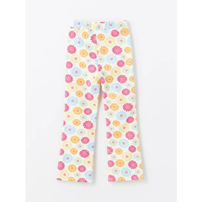 LCW Kids EKRU Beli Lastikli Çiçekli İspanyol Paça Kız Çocuk Tayt