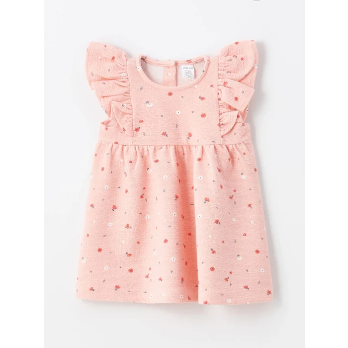 LCW baby PEMBE Bisiklet Yaka Kolsuz Çiçekli Kız Bebek Elbise