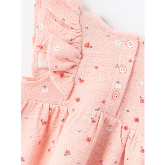 LCW baby PEMBE Bisiklet Yaka Kolsuz Çiçekli Kız Bebek Elbise