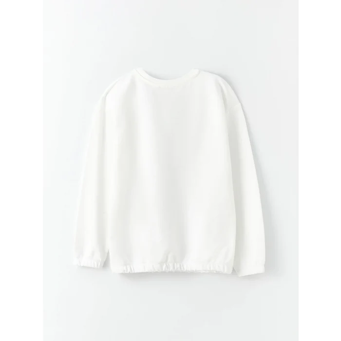 LCW Kids EKRU Bisiklet Yaka Baskılı Uzun Kollu Kız Çocuk Sweatshirt ve Eşofman Altı