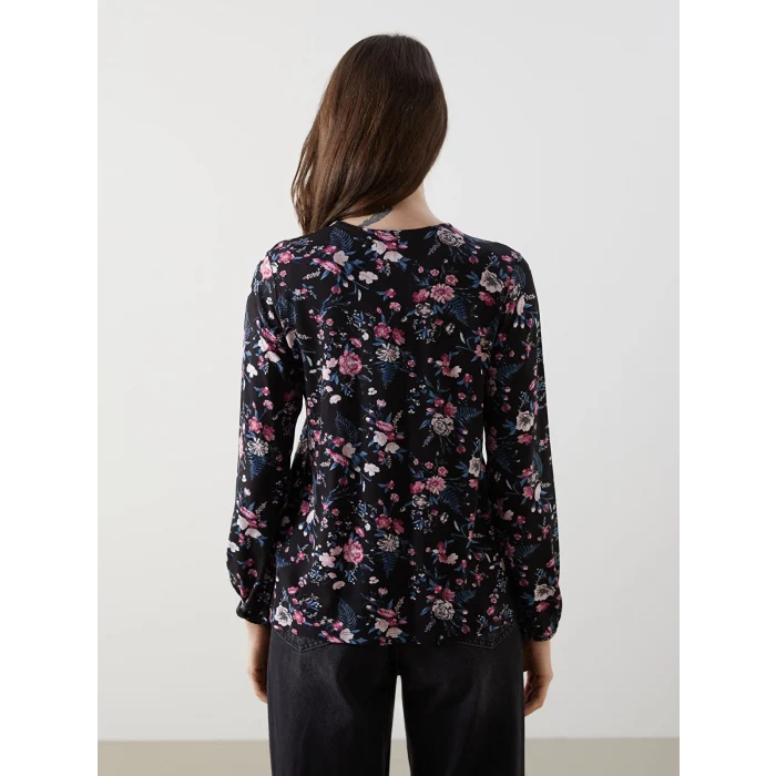 LCW Grace SİYAH Bağlamalı Yaka Çiçekli Kadın Bluz