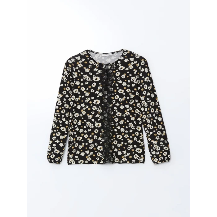 LCW Grace SİYAH Bağlamalı Yaka Çiçekli Kadın Bluz
