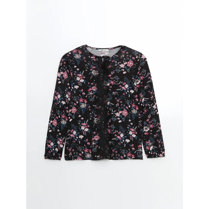 LCW Grace SİYAH Bağlamalı Yaka Çiçekli Kadın Bluz