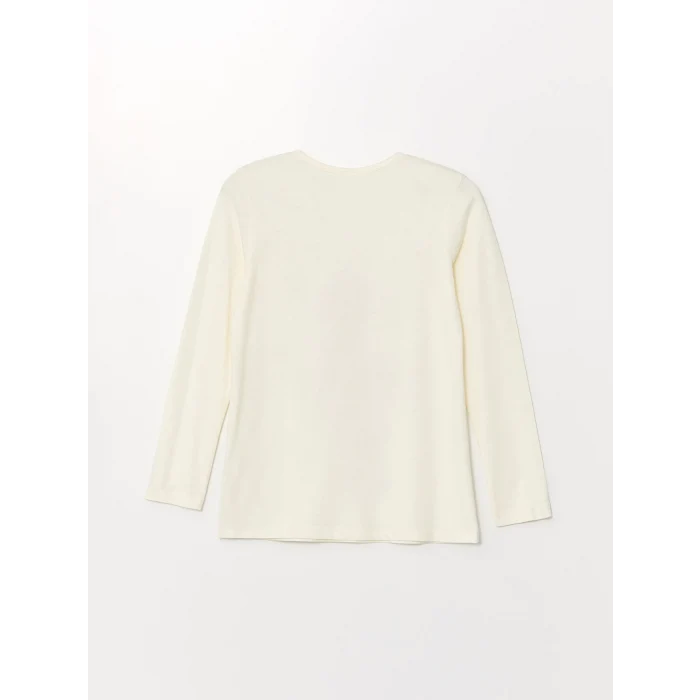 LCW Kids EKRU Bisiklet Yaka Baskılı Uzun Kollu Kız Çocuk Pijama Takımı ve Toka