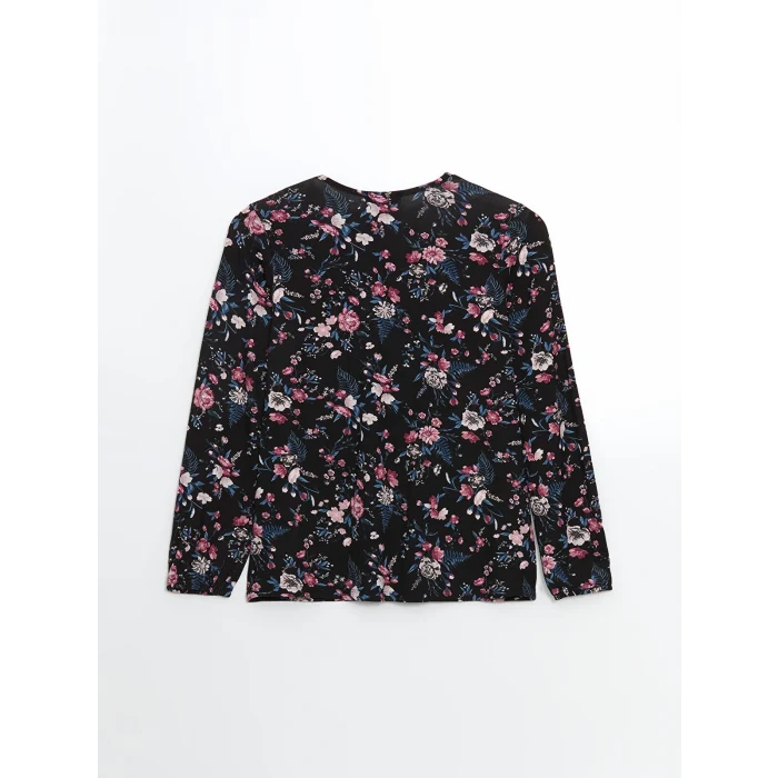 LCW Grace SİYAH Bağlamalı Yaka Çiçekli Kadın Bluz