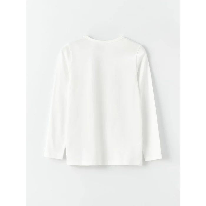 LCW Kids EKRU Bisiklet Yaka Baskılı Uzun Kollu Kız Çocuk Pijama Takımı