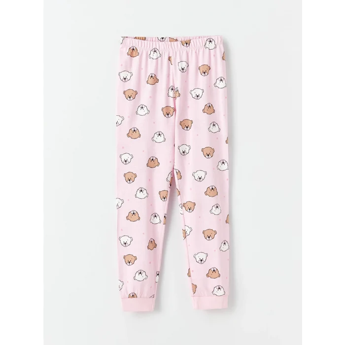 LCW Kids EKRU Bisiklet Yaka Baskılı Uzun Kollu Kız Çocuk Pijama Takımı