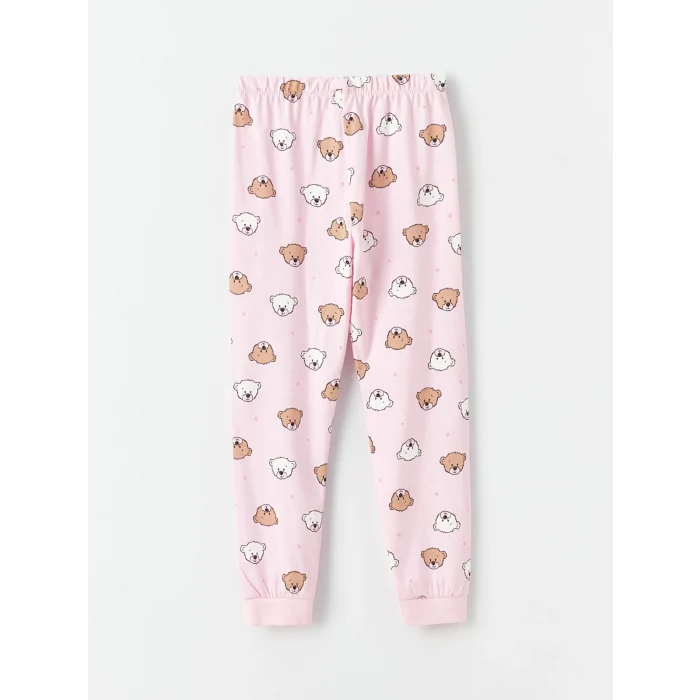 LCW Kids EKRU Bisiklet Yaka Baskılı Uzun Kollu Kız Çocuk Pijama Takımı