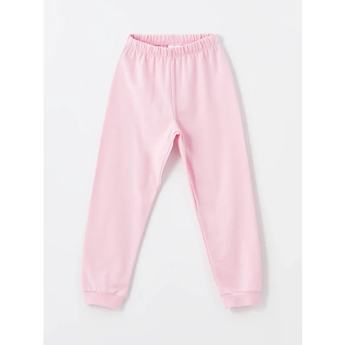 LCW Kids EKRU Bisiklet Yaka Baskılı Uzun Kollu Kız Çocuk Pijama Takımı