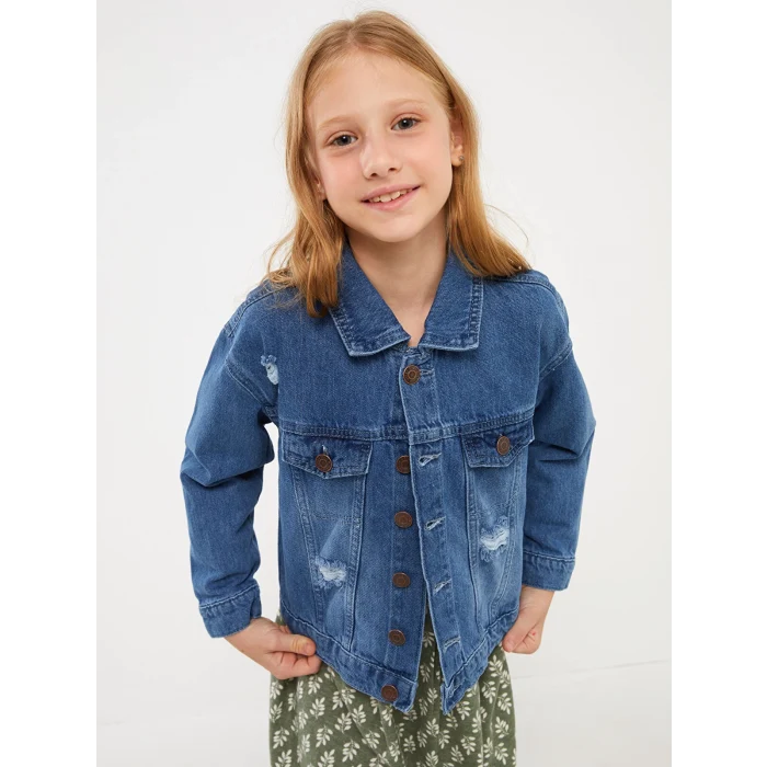 LCW Kids İNDİGO Yırtık Detaylı Kız Çocuk Jean Ceket