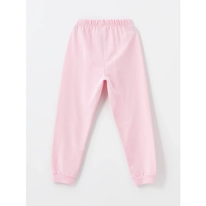 LCW Kids EKRU Bisiklet Yaka Baskılı Uzun Kollu Kız Çocuk Pijama Takımı