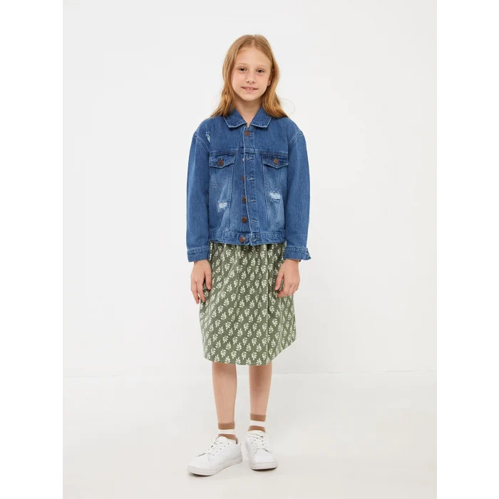 LCW Kids İNDİGO Yırtık Detaylı Kız Çocuk Jean Ceket