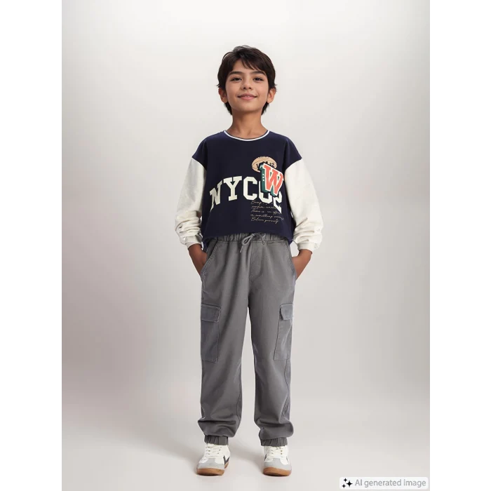 LCW Kids GRİ Beli Lastikli Erkek Çocuk Kargo Jogger Pantolon