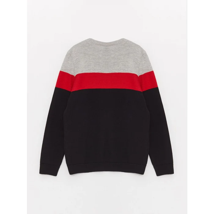 LCW Kids KIRMIZI Bisiklet Yaka Renk Bloklu Uzun Kollu Erkek Çocuk Triko Kazak