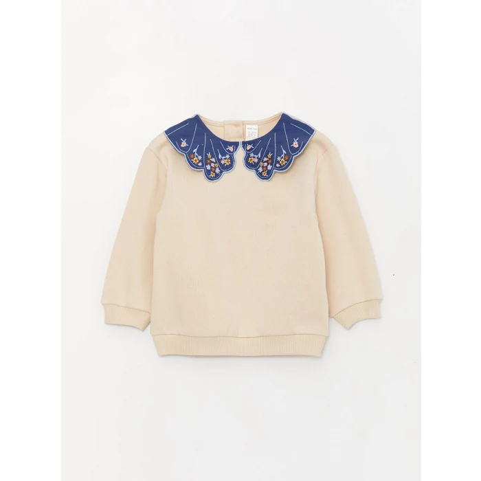 LCW baby BEJ Bebe Yaka Kız Bebek Sweatshirt ve Tayt 2li Takım