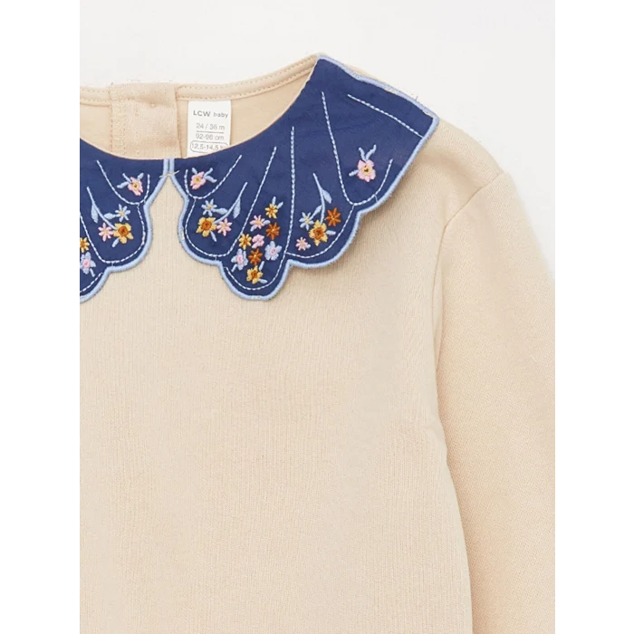 LCW baby BEJ Bebe Yaka Kız Bebek Sweatshirt ve Tayt 2li Takım