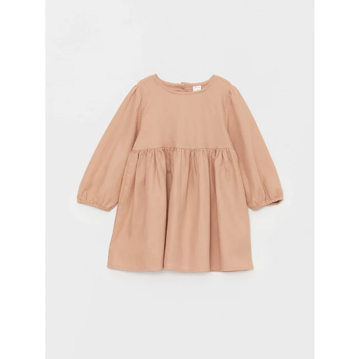 LCW baby KAHVERENGİ Bisiklet Yaka Uzun Kollu Kız Bebek Elbise ve Triko Süveter 2li Takım