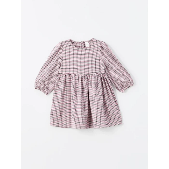 LCW Kids PEMBE Bisiklet Yaka Ekose Kız Çocuk Elbise ve Süveter 2li Takım