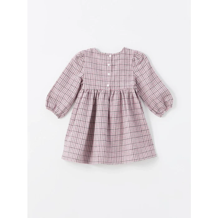 LCW Kids PEMBE Bisiklet Yaka Ekose Kız Çocuk Elbise ve Süveter 2li Takım