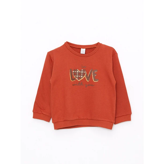 LCW baby BEJ Bisiklet Yaka Uzun Kollu Baskılı Kız Bebek Sweatshirt 2li