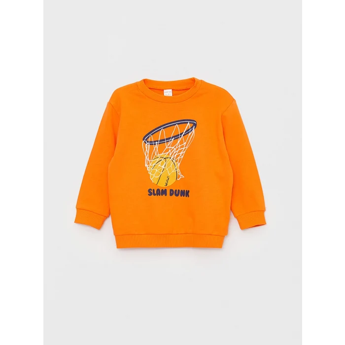 LCW baby TURUNCU Bisiklet Yaka Uzun Kollu Baskılı Erkek Bebek Sweatshirt ve Pantolon 2li Takım