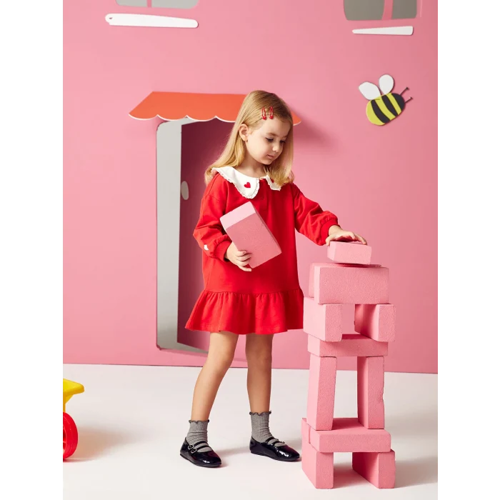 Linalin by Pelin Akil KIRMIZI Bebe Yaka Kız Bebek Elbise