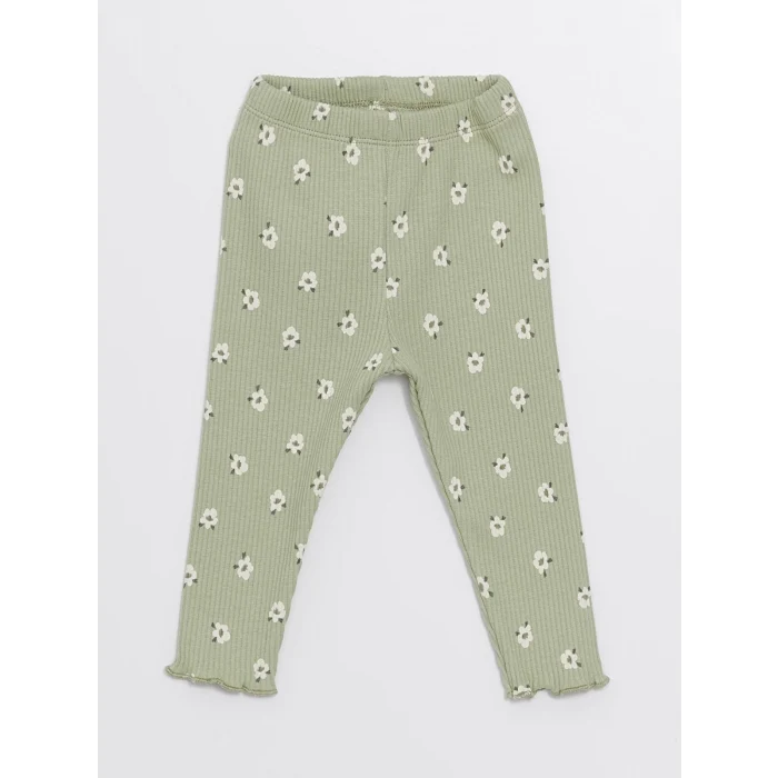 LCW baby YEŞİL Bebe Yaka Uzun Kollu Çiçekli Kız Bebek Hırka ve Tayt 2li Takım