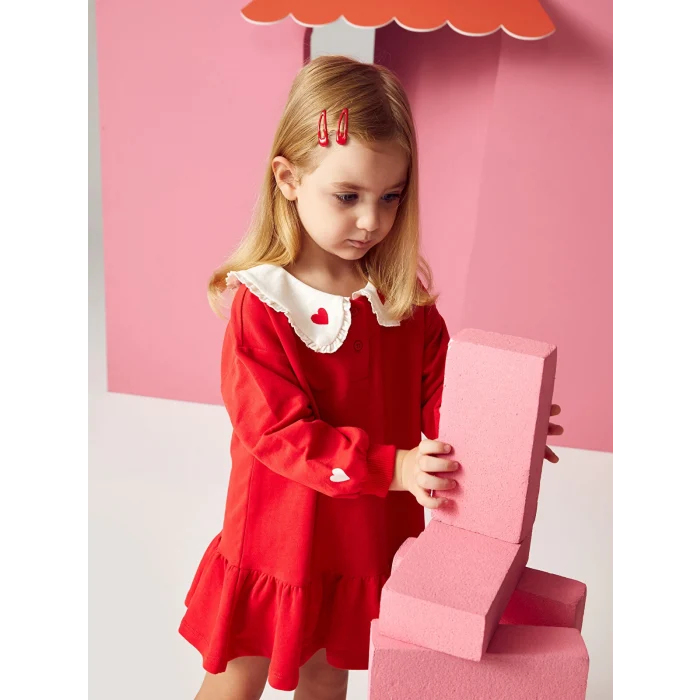 Linalin by Pelin Akil KIRMIZI Bebe Yaka Kız Bebek Elbise