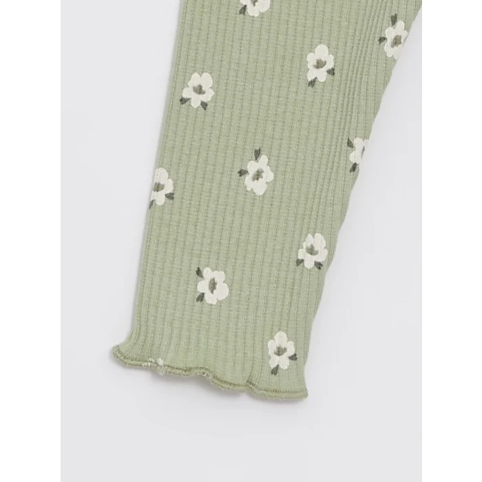 LCW baby YEŞİL Bebe Yaka Uzun Kollu Çiçekli Kız Bebek Hırka ve Tayt 2li Takım