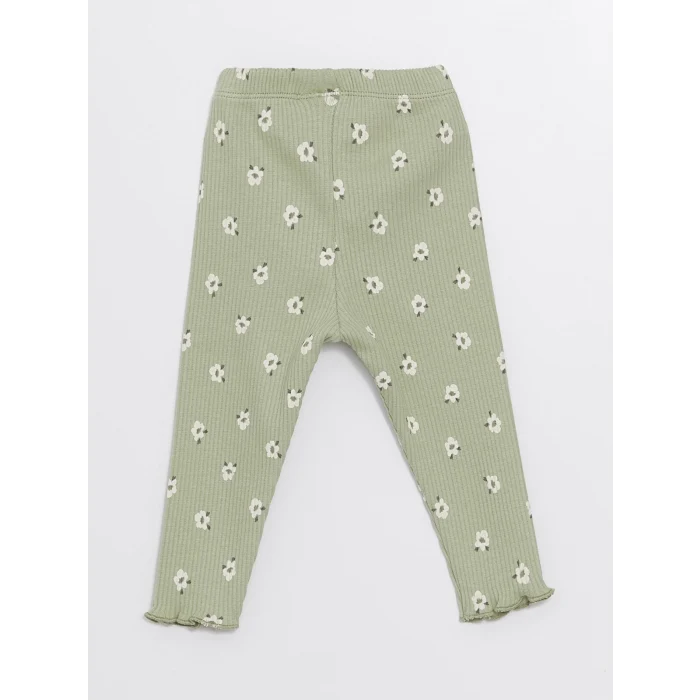 LCW baby YEŞİL Bebe Yaka Uzun Kollu Çiçekli Kız Bebek Hırka ve Tayt 2li Takım