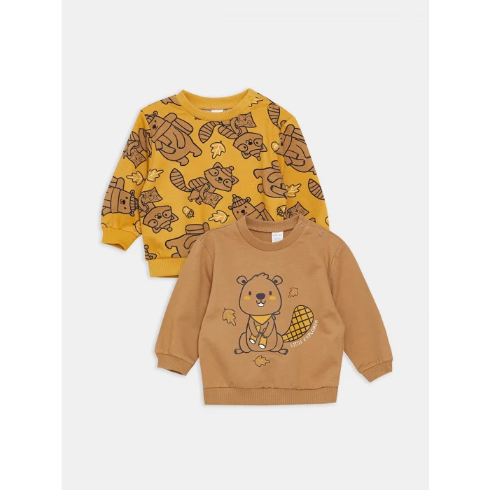 LCW baby SARI Bisiklet Yaka Uzun Kollu Baskılı Erkek Bebek Sweatshirt 2li