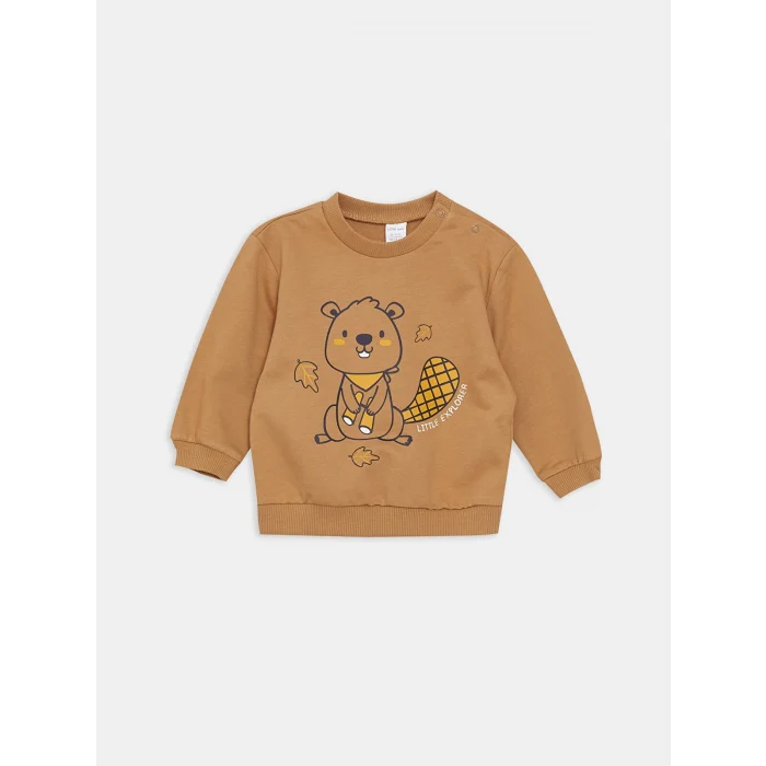LCW baby SARI Bisiklet Yaka Uzun Kollu Baskılı Erkek Bebek Sweatshirt 2li