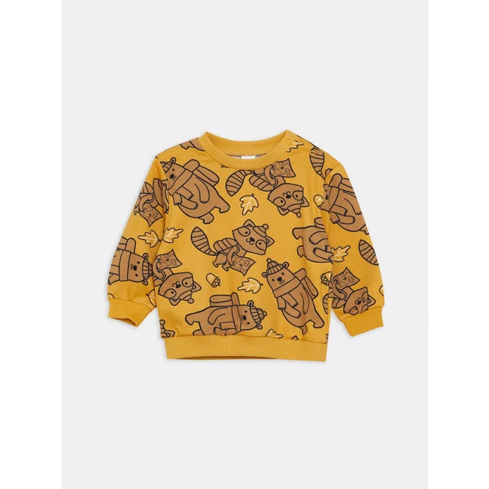 LCW baby SARI Bisiklet Yaka Uzun Kollu Baskılı Erkek Bebek Sweatshirt 2li