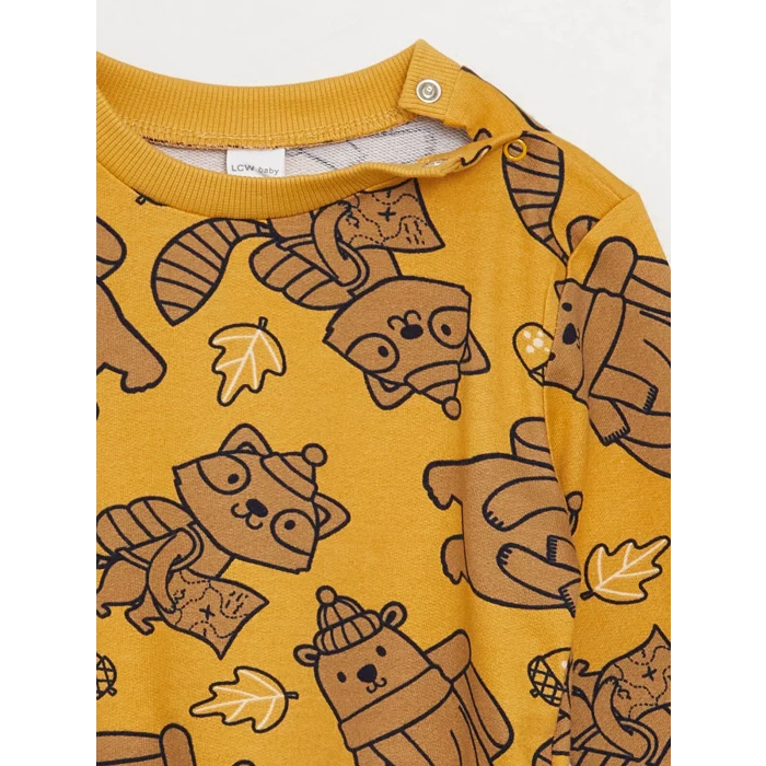 LCW baby SARI Bisiklet Yaka Uzun Kollu Baskılı Erkek Bebek Sweatshirt 2li