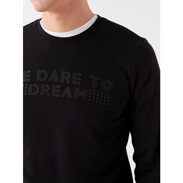 LCWAIKIKI Classic SİYAH Bisiklet Yaka Uzun Kollu Baskılı Erkek Kalın Sweatshirt