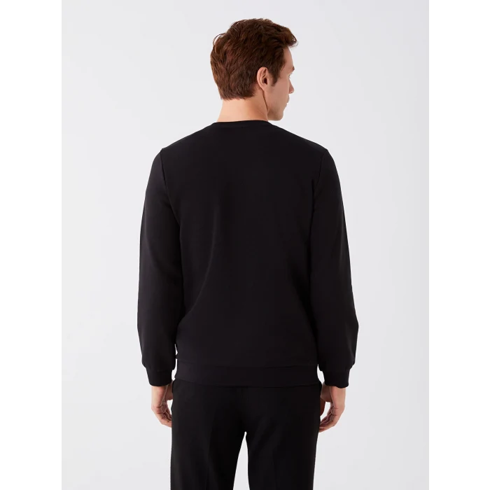 LCWAIKIKI Classic SİYAH Bisiklet Yaka Uzun Kollu Baskılı Erkek Kalın Sweatshirt