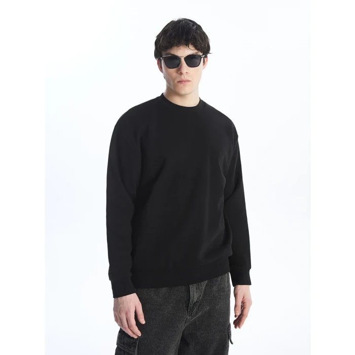 LCW Casual SİYAH Bisiklet Yaka Uzun Kollu Erkek Kalın Sweatshirt