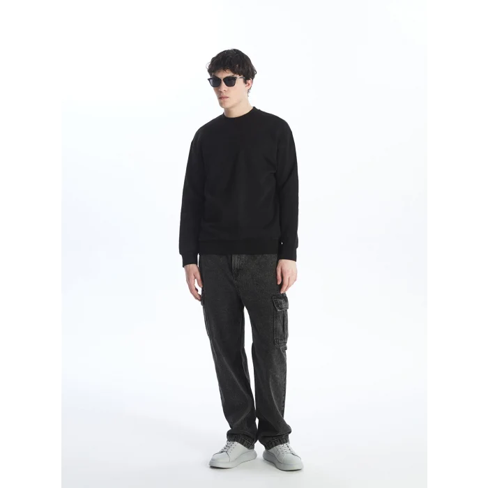 LCW Casual SİYAH Bisiklet Yaka Uzun Kollu Erkek Kalın Sweatshirt