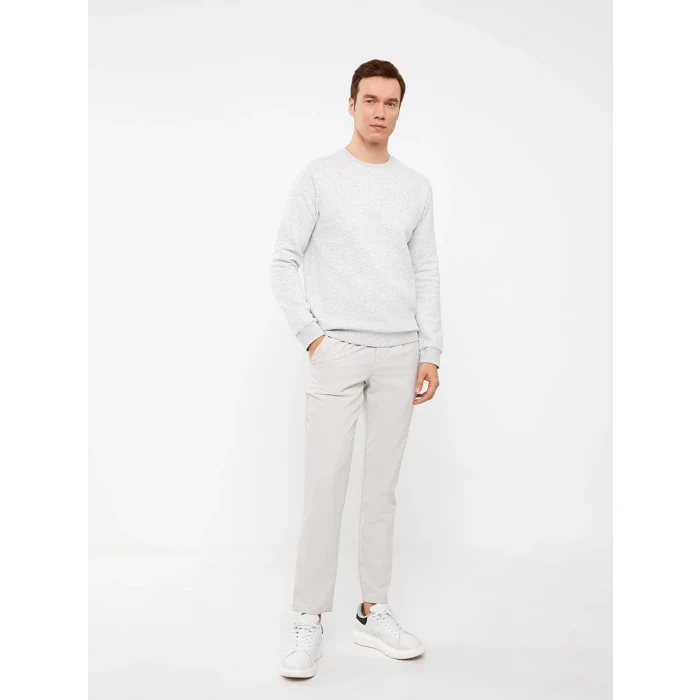 LCWAIKIKI Classic BEJ Bisiklet Yaka Uzun Kollu Baskılı Erkek Kalın Sweatshirt